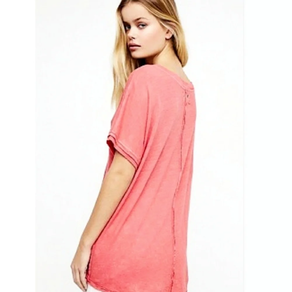 We the Free by FP  " Take Me" boyfriend v-neck burnout tee destructed melon Med. - Picture 13 of 15